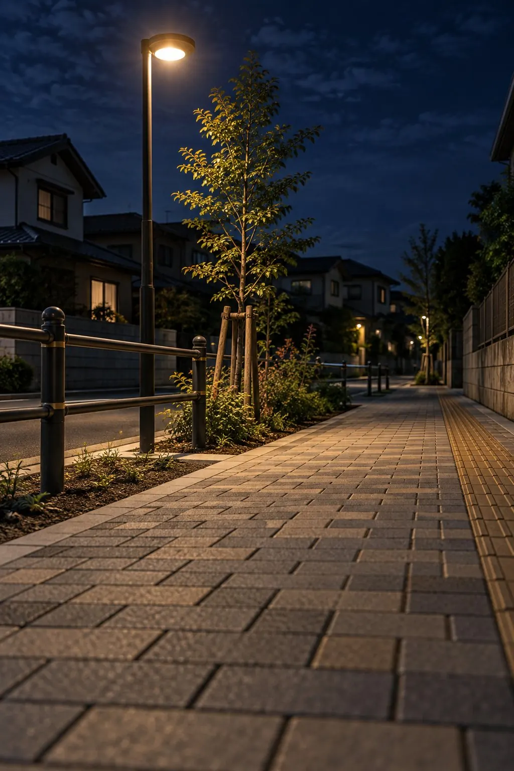 完成した歩道の夜景
